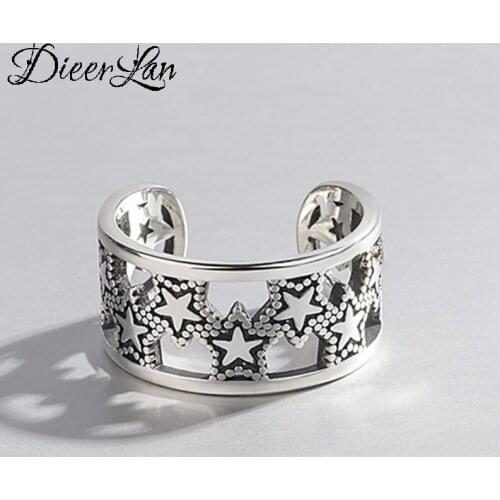 Wholesale Punk Vintage Silver Color Big Star Rings For Girls Female Gothic Fashion Women Jewelry