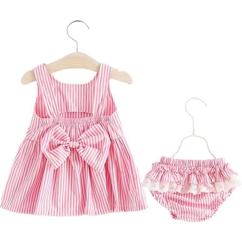 2pcs Dress Stripe Comfortable Pure Cotton Newborn Baby Girls Dress Suit for Travel Summer Dress for Girls Childrens Clothing