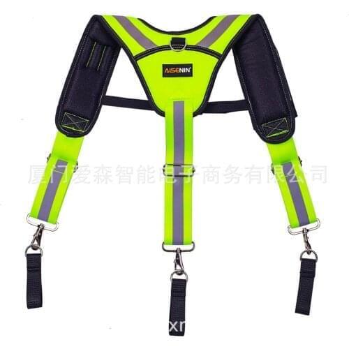 Mens Suspenders Braces Belt Heavy Duty Work Tool Suspender Hang Tool Pouch Fluorescent Green Reflective Straps Reducing Weight