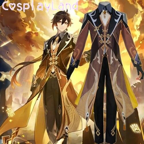 Hot Game Genshin Impact Cosplay Zhongli Costume Carnival Halloween Men Suit Uniform Cartoon Outfit Zhongli Costume