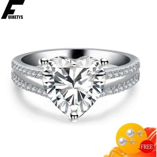 Romantic Rings with Zircon Gemstones 925 Silver Jewelry for Women Wedding Party Accessories Heart Shaped Finger Ring Wholesale
