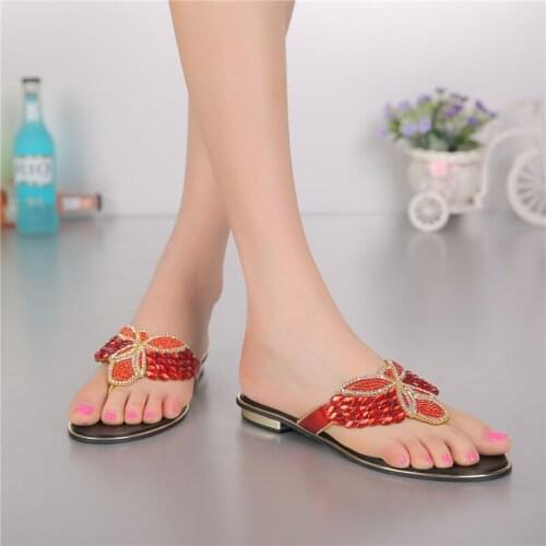 2018 New Diamond Bow Low-heeled Sandals Flip Flops Slippers Flower Simple Women Slipper Casual Shoes For Woman