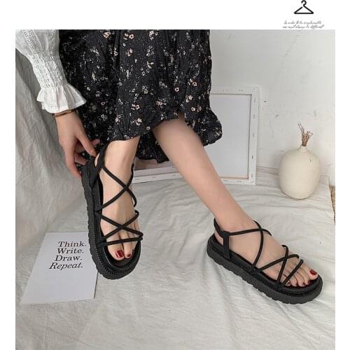 Classic Womens Summer Sandals lace up Shoes Ladies Solid Sewing Hollow Sandals Platform Female Casual Comfortable Woman Shoes