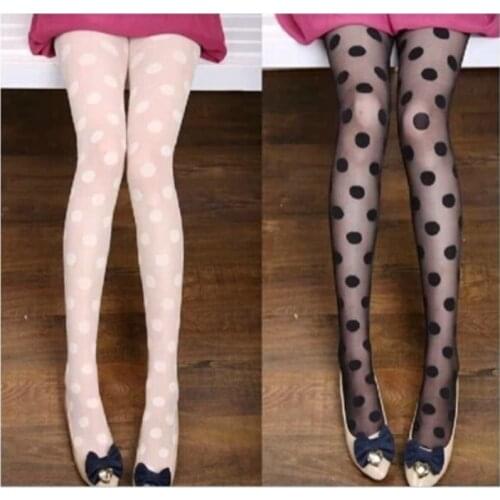 Sexy Pantyhose Womens Tights Black White Big Dots Seamless Sheer Thin Stockings Lingerie Elastic Pantyhose Tights Hosiery