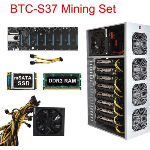 BTC-S37 Mining Motherboard 8 Slot Chassis with 4 Fans Miner Motherboard Mining Computer Shell Chassis Mining System Machine