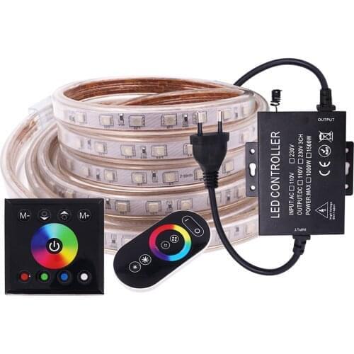 SMD5050 RGB LED Strip Light RF Wall Touch Control Remote Control 110V 220V 120LEDs Flexible Tape Ribbon Waterproof Stripe Decor