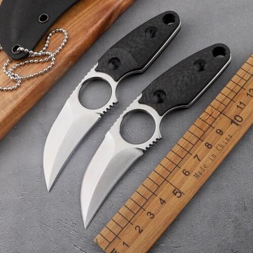Tactical mini S35VN fixed blade carbon fiber handle CSGO outdoor survival self-defense hunting karambit neck claw straight knife