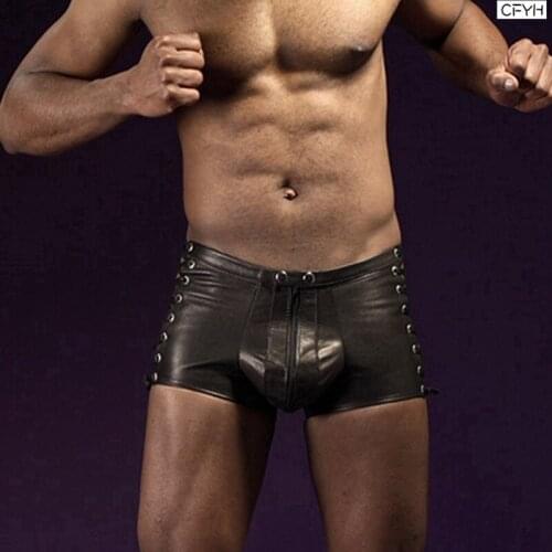 New faux leather sexy men underwear boxers sexy mens Bandage boxer double slider zipper panties Plus Size M L XL XXL 3XL