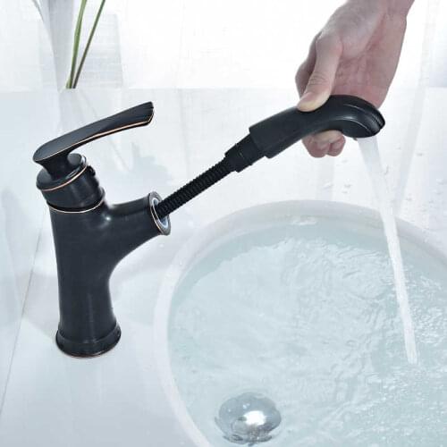 Latte sink bathroom sink pull out hot faucet and cold mixer 360-degree tap rotation black bench crane