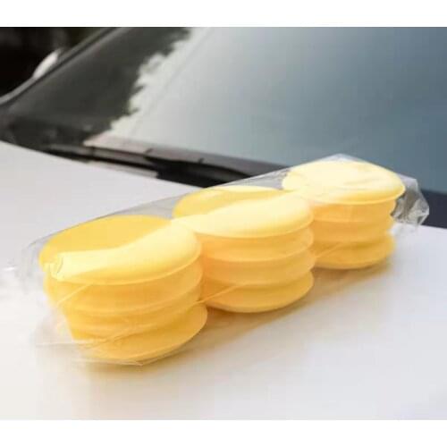 Yellow Car Foam Sponge Wax Applicator Round Car Polishing Waxing Sponge Car Detail Cleaning Tool