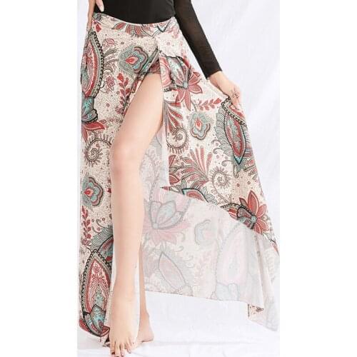 New WomenS Belly Dance Skirt Hip Scarf Skirt Oriental Bellydance Practice Waistband Beginner Sexy Printing Split Skirts DWY3030