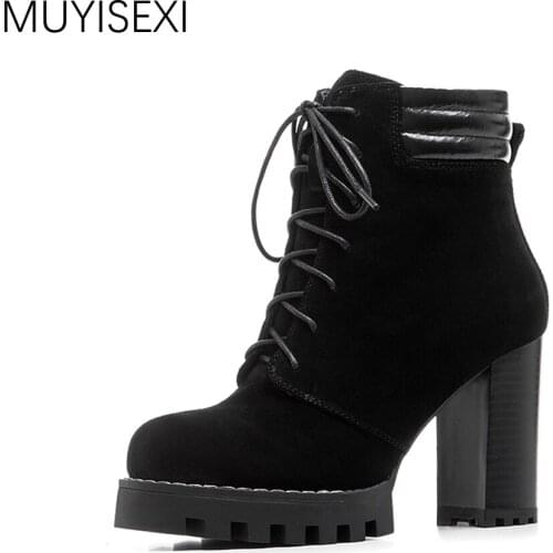 Fashion Ankle Boots for Women 9 cm High Heel Platform Autumn Boots For Women Winter Boots Women plus size 35-42 JGG02 MUYISEXI