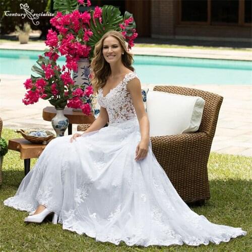 Boho Wedding Dresses for Women 2021 Lace Appliques A-Line Beach Bridal Gowns Country Bride Dress Robe Mariage Vestido De Noiva