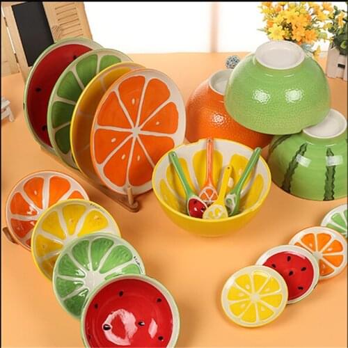 1pcs Creative Bowl Lovely Hand Painted Fruit Bowl/Plate/Spoon Watermelon Orange Lemon Ceramic Bowl Cartoon Tableware Flatware