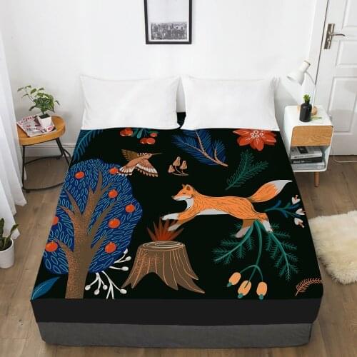 1pc bed sheet Elastic fitted sheet With An Elastic Band 150/180/200/160*200 Mattress Cover Double Bed cover nordic Black fox