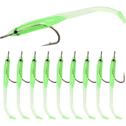 10 Pcs/set Eel Luminous Silicone Artificial Bait Fishing Hook Soft Bait 7 cm /1g Lure Bait Fishing Tackle Accessories