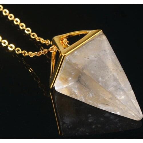 100-Unique 1 Pcs Light Yellow Gold Color Natural Rock Crystal Square Pyramid Pendant Amulet Necklace