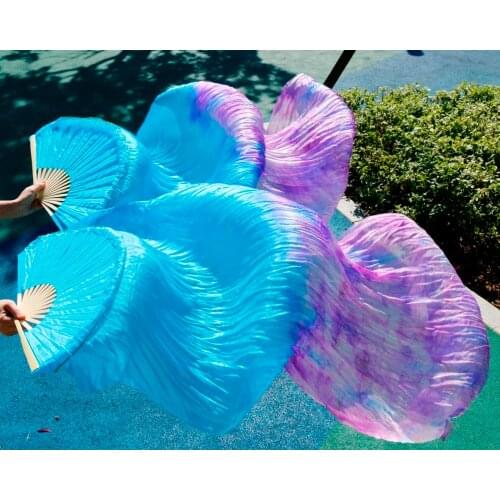 2018 female high quality Chinese silk veils dance fans Pair of belly dancing fans cheap hot sale mix color as picture