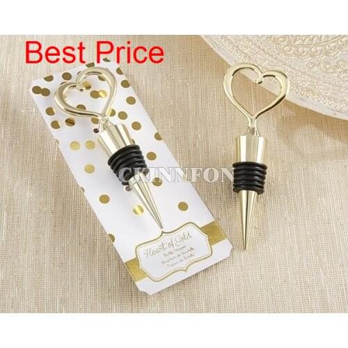 500Pcs/Lot Wedding Favor Guest Gift Heart Of Gold Wine Bottle Stopper Golden Party Favor Souvenir Giveaways