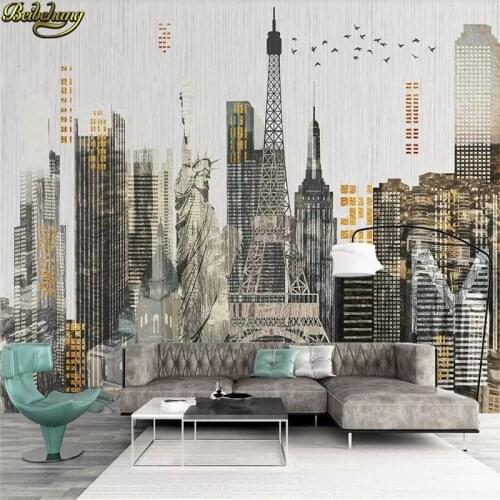 Beibehang Custom 3d wallpaper mural modern minimalist hand-painted city architecture free goddess tower line background wall