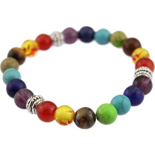 8mm Punk multicolor Agate beads Chakra Reiki Buddha Yoga Bracelet elastic adjustable Volcanic Stone Bangles erv324