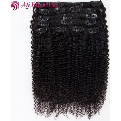 AliBlissWig Kinky Curly Clip In Hair Extensions 8pcs/set Brazilian Virgin Hair 14-24 Inch Full Head Natural Color