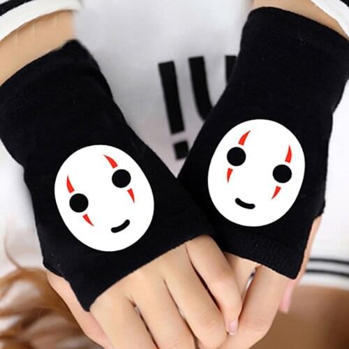 Anime Spirited Away No Face Man Half Finger Gloves Cotton Warm Knit Wrist Fingerless Mitten Lovers Accessories Cosplay Men Wowen
