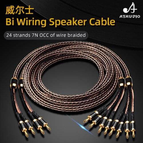 ATAUDIO Hifi Bi Wiring Speaker Cable Hi-end OCC Speaker Wire With Carbon Fiber Banana Plug