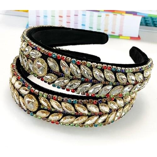 Baroque Colored Glass Beads Rhinestone Hairband Knotted Headband Adult Hair Accessories
