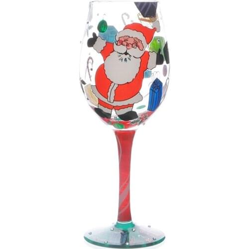 Europe Christmas Theme Hand Painted Crystal Glass Red Wine Glass Goblet Home Bar Hotel Party Drinking Ware Christmas Gifts