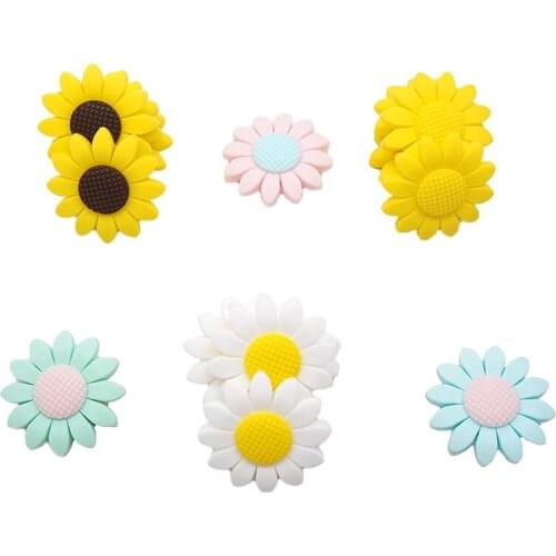 Chenkai 50PCS Sunfower Shaped Silicone Teether Beads Baby Shower Pacifier Teething For DIY Nursing Pacifier Clip Soother Chain