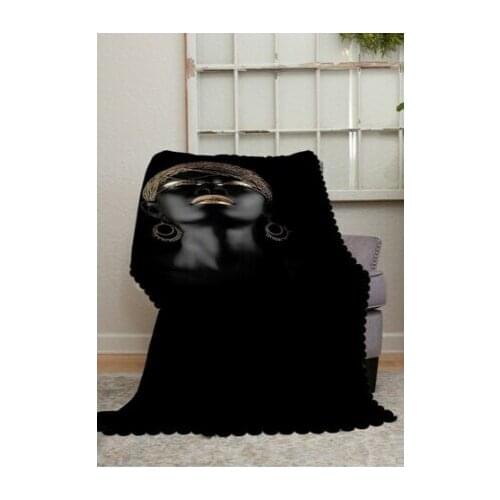 Black Women s Modern Chenille Sofa Shawl With Special Design