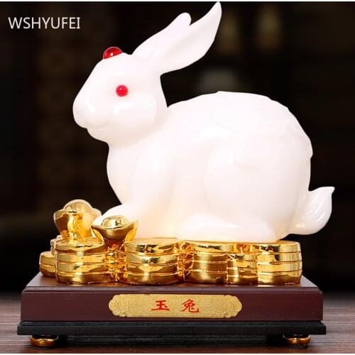 Fengshui Lucky Money Yutu Lovely Zodiac Resin Modern Style Statue Home Decor Ornament Living Room Birthday Present Decorations