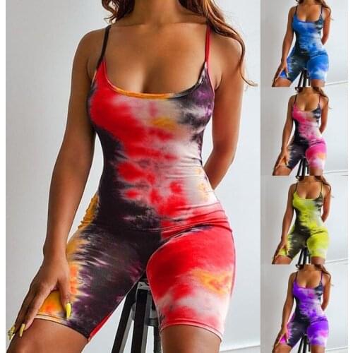 Sexy Womens Jumpsuit Tie-dye Shorts Jumpsuits Fashion Streetwear Slim Bodycon Skinny Tie dye Jumpsuit