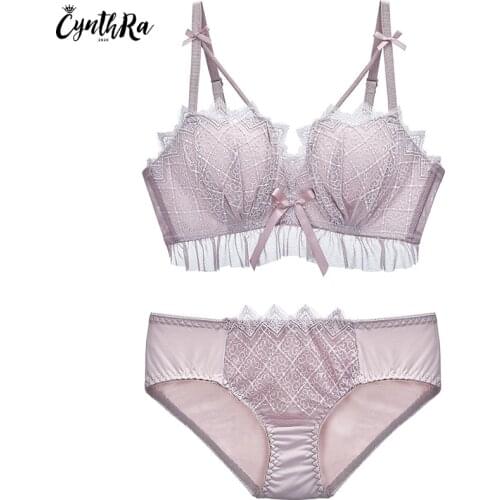 CYNTHRA Bras Set Womens Autumn Sexy Lace Gathered Adjustable Soft Breathable Wireless Seamless Comfort Lingerie Set For Ladies