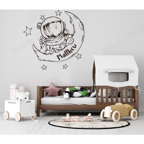 Space Personalized Name Wall Vinyl Decals Boys Room Wall Decor Childrens Bedroom Spaceman Space Home Custom Nursery Decor Z664