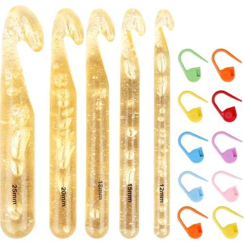 Nonvor 12/15/18/20/25mm Huge Crochet Hook with 10Pcs Crochet Locking Stitch Markers Knit Crochet Hooks for Blanket Rags Craft