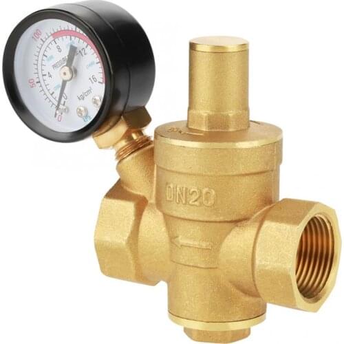 DN20 NPT 3/4'' Brass Water Pressure Reducing Valve Regulator Water Pressure Regulator PN 1.6 Adjustable Reducer With Gauge