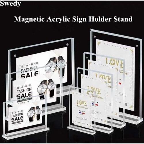 A4 Magnetic Acrylic Sign Holder 8.5 x 11 - T Shape Table Top Brochure Holder Display Stand Menu Paper Holder Poster Ad Frame
