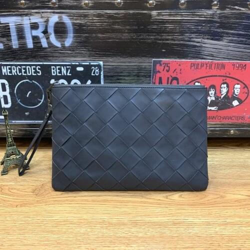 New Leather Woven man bag large-capacity envelope bag fashion mens waxed leather business clutch trend