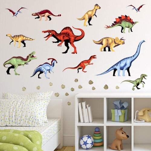 Cartoon dinosaurs wall stickers for boy kids room background decoration bedroom wallpaper home decor decals combination stickers