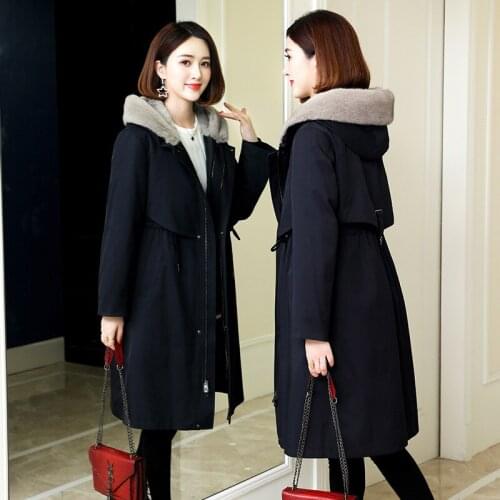 2021 Winter New Real Mink Fur Collar Parka Drawstring Fur Coat for Women Mid-Length Full Pelt Rex Rabbit Fur Liner Nick Garment