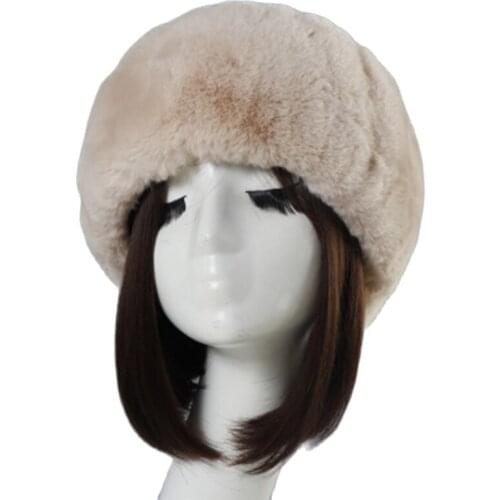 Winter Women Faux Fox Fur Hat Warm Soft Fluffy Fur Female Solid Cap Faux Rabbit Fur Circle Bomber Hats for Girls 2021