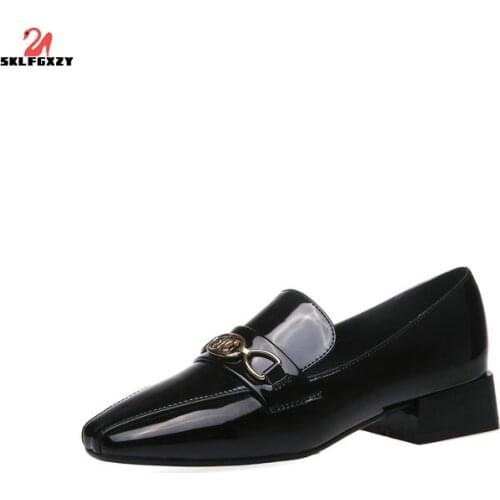 SKLFGXZY Ms. Dress Shoes Fashion British Style Leisure Shoes Leather Square Head Wedding Party Shoes Pumps Shoes