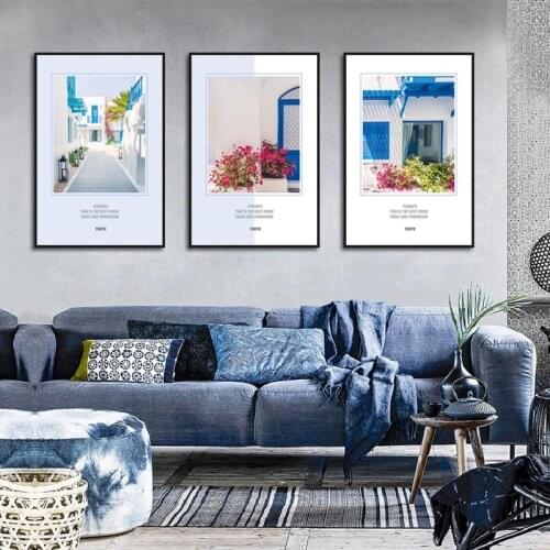 Modern Minimalist Small Fresh Landscape Photos Nordic Style Flower Blue White Canvas Painting Poster Living Room Decor Wall Art