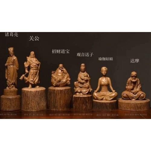 Natural Agilawood Guanyin Maitreya Buddha Statue Laughing Wood Carving Lucky Guan Gong Skanda Galan Home Worship Ornaments House