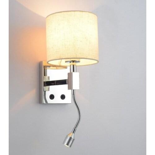 Led Wall Lights Bedside Wall Lamp Linen lampshade Stainless Steel Base Modern Home Hotel Reading Lamp 220V Night Light