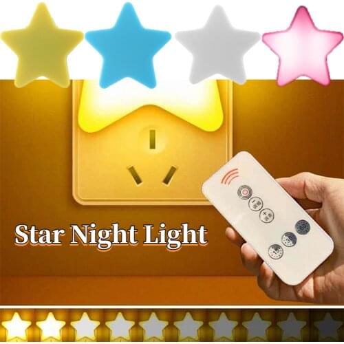Cute Star LED Night Light Dark Children Bedroom Bedside Kids US/Eu Plug Lamp Remote Control Baby Sleeping Lighting