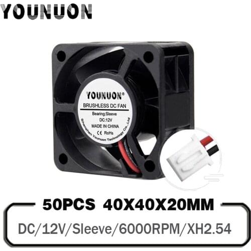 50PCS 3D Printer Fan 40mm 4020 Cooling Fan 12V Sleeve Bearing Cooling fans 6000RPM 40x40x20mm for 3D Printer Cooler
