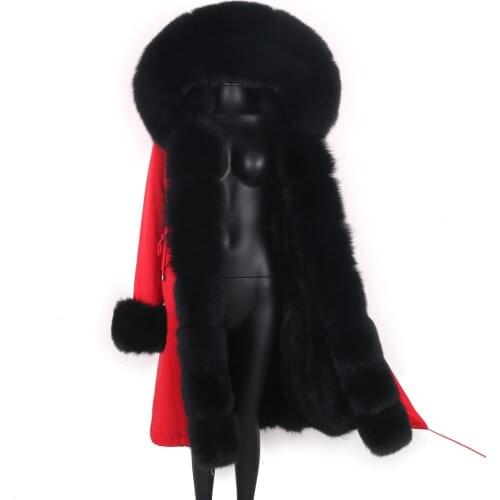 2021 X-long New Parka Waterproof Natural Fox Fur Hood Warm Real Fur Coat Winter Jacket Women Outerwear Detachable